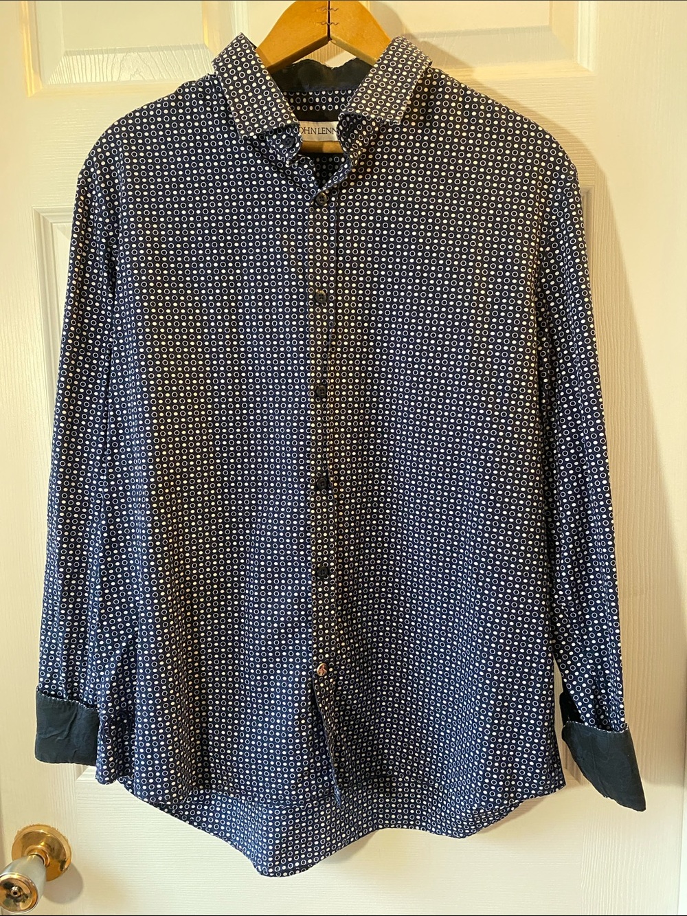 John Lennon Collection Navy Geometric Print Button Down Shirt Large